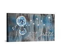 DuoBaorom Large Abstract Dandelion Flower Wall Art Just Breathe Inspirational Quotes Blue and White Dandelion Artwork for Kitchen Bedroom Home Decor Ready to Hang 20x36inch