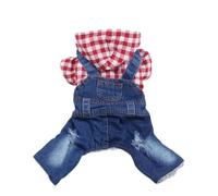 DUOCARA Winter Pet Dog Denim Jumpsuit Hoodie Plaid Pants Doggie Outfit Coat Dog Jacket Apparel 6 Sizes