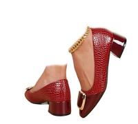 DUOCHSUA Premium Comfortleather Loafers, Square Toe Glossy Patent Leather Handmade Low Chunky Heels Women's Casual Loafers Shoes (5,Burgundy)