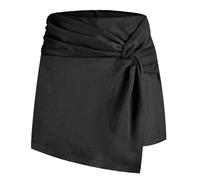 DUOCHSUA Women’s Faux Suede Mini Skirt, High Waist Twist Front Y2K Skort with Asymmetrical Hem Wrap Design, Winter A-Line Short Skirt (Black,XL)