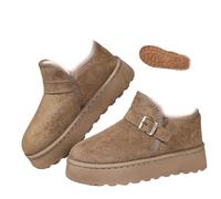DUOCHSUA Women's Buckle Strap Winter Boots, Comfortable Winter Warm Slip On Orthopedic Short Boots, Faux Fur Lined Fluffy Cozy Snow Boot (5,Khaki)