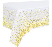 Duocute 2 Pack White and Gold Party Tablecloth for Rectangle Table, Gold Dot Confetti Table Cover, for Birthday Party, Baby Shower, Bridal Shower, Engagement, Wedding, Housewamring, 137cm x 274cm