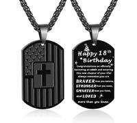 DuoDiner American Dog Tag Necklace Bible Verse Pendant, First Communion Baptism Confirmation Religious Jewelry Gifts, M, Stainless Steel, No Gemstone