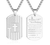 DuoDiner American Dog Tag Necklace Bible Verse Pendant, First Communion Baptism Confirmation Religious Jewelry Gifts, M, Stainless Steel, No Gemstone