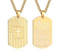 DuoDiner American Dog Tag Necklace Bible Verse Pendant, First Communion Baptism Confirmation Religious Jewelry Gifts, M, Stainless Steel, No Gemstone