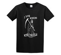 DUOduoAi I Love Working with People Screen Printed Skull Goth Reaper Mens 100% Cotton Tshirt Size XL Black