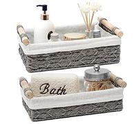DUOER Storage Basket Wicker Baskets for Organizing Storage Bins for Countertop Toilet Paper Storage Basket for Toilet Tank Top (Set of 2,Grey)