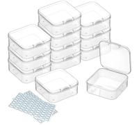 DUOFIRE 12 Pieces Mini Plastic Clear Beads Storage Containers Box for Collecting Small Items, Beads, Jewelry, Business Cards, Game Pieces, Crafts (3.3 x 3.3 x 1.1 Inch)