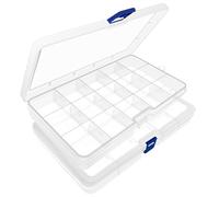 DUOFIRE Plastic Organizer Container Storage Box Adjustable Divider Removable Grid Compartment for Jewelry Beads Earring Container Tool Fishing Hook Small Accessories（15 grids，White x 2）