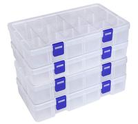 DUOFIRE Plastic Organizer Container Storage Box Adjustable Divider Removable Grid Compartment for Jewelry Beads Earring Tool Fishing Hook Small Accessories(18 grids, White X 4)
