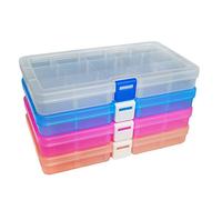 DUOFIRE Plastic Storage Box 15 Compartments Adjustable Divider Organizer Jewelry Earring Tool Containers (4 Packs, 4 Colors)