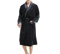 Duohropke Bathrobe Men's Cuddly Fleece Dressing Gown with Hood and Pockets Long Soft Sauna Gown Plush Warm House Coat Soft Robe with Deep V-Neck, gray, M