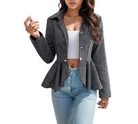 Duohropke Blazer Women's Long Sleeve Elegant Suit Jacket with Button Jacquard Ruffle Jacket Office Business Jacket Open Front Jacket Blazer Jacket Plain Long Blazer Trench Coat Transition Jacket, gray