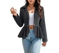 Duohropke Blazer Women's Long Sleeve Elegant Suit Jacket with Button Jacquard Ruffle Jacket Office Business Jacket Open Front Jacket Blazer Jacket Plain Long Blazer Trench Coat Transition Jacket
