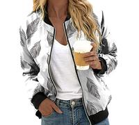 Duohropke Bomber Jacket Women's Elegant Floral Pattern Summer Jacket Leisure Aviator Jacket Blouson Jacket Summer Silk Blouson Sweatblazer Spring Jacket for Women
