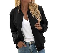 Duohropke Bomber Jacket Women's Short Pilot Jacket with Zip College Jacket Oversized Leisure Jacket Spring Leisure Motorcycle Jacket Lightweight Biker Jacket Plain Women's Jacket, A Black, M