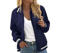 Duohropke Bomber Jacket Women's Short Pilot Jacket with Zip College Jacket Oversized Leisure Jacket Spring Leisure Motorcycle Jacket Lightweight Biker Jacket Plain Women's Jacket, B Blue, M
