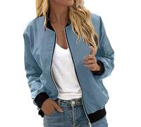 Duohropke Bomber Jacket Women's Short Pilot Jacket with Zip College Jacket Oversized Leisure Jacket Spring Leisure Motorcycle Jacket Lightweight Biker Jacket Plain Women's Jacket, A Sky Blue, S