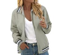 Duohropke Bomber Jacket Women's Short Pilot Jacket with Zip College Jacket Oversized Leisure Jacket Spring Leisure Motorcycle Jacket Lightweight Biker Jacket Plain Women's Jacket, B Green, XL