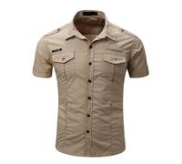 Duohropke Casual Shirt Men's Cargo Shirts with Chest Pocket Outdoor Shirt Slim Fit Cool Short Sleeve Shirt Summer Shirt Men Safari Shirt Outdoor Shirts, khaki, 3XL