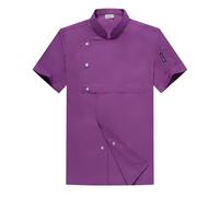 Duohropke Chef's Jacket for Men & Women Slim Chef's Jacket with Press Studs Men's Modern Style Short Sleeve Baker Jacket Professional Chef Uniform Short Sleeve, Dark purple, M