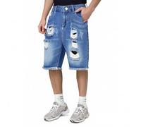 Duohropke Denim Shorts Men's Summer Ripped Denim Shorts Distressed Jeans Shorts Bermuda Shorts Vintage Jeans Stretch Jeans Casual Trousers Large Size Sports Shorts Running Shorts, dark blue, W31