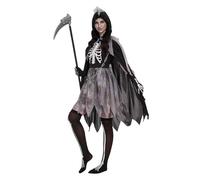 Duohropke Grim Reaper Girls' Costume Halloween Robe Set with Grim Reaper Cape Scythe Hooded Robe Skeleton Gloves and Socks Scream Ghost Costume for Carnival Decoration Cosplay Party