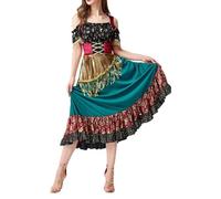 Duohropke Gypsy Psychic Costume Women's Fortune teller Halloween Costume Medieval Renaissance Dress Medieval Civil War Ball Gown Cosplay Dance Costume for Party Carnival Theme Party, gold, XL