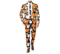 Duohropke Halloween Suit Men's Suits 2-Piece Printed Blazer Jacket and Suit Trousers Casual Trousers Party Costume One Button Jacket Regular Fit Men's Suit Tuxedo Suit Halloween Cosplay Outfit, orange