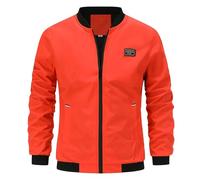 Duohropke Lightweight wind jackets for men, casual college jackets, thin bomber aviator jacket with zip pockets, orange, M