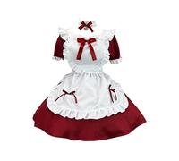 Duohropke Lolita Dress Women's Maid Dress Japanese Anime Maid Dress Sissy Maid Dress Mini Dress Cute Dresses French Apron Costume Set Ruffle Dress Carnival Dress Summer Dress, Wine Red, 3XL