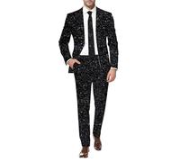 Duohropke Men's 2-Piece Set Glitter Jacket and Suit Pants Sequin Print Suits Two-Piece Party Carnival Costume Disco Ball Wedding Theme Party Disco Suit 80s Outfit, black, XL