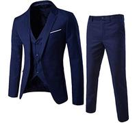 Duohropke Men's 3-Piece Blazer Suit Groom Groomsmen Wedding Banquet Slim Fit Business Jackets Coats Trousers Party Wear Suits Sets, navy, XL
