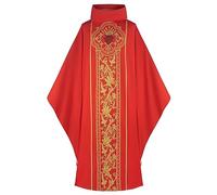Duohropke Men's Clergy Priest Roman Celebrant Baptism Costume Vestment Measuring Gown Adult Church Catholic Father Mass Robe Gown Measuring Gown Catholic Church Father Priest Chasuble Robe, red, One