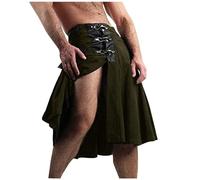 Duohropke Men's Colour Splice Scottish Kilt Men's Traditional Kilt Irish Tartan Gothic Pleated Skirt Tartan Kilt Individuality Vintage Tactical Cargo Kilt Kendo Kilt, Green, L