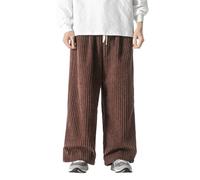 Duohropke Men's Corduroy Trousers with Wide Leg Casual Trousers Cord Trousers Men with Pocket Drawstring Elastic Waist Corduroy Trousers Straight Baggy Trousers Warm Winter Fleece Trousers, brown, 5XL
