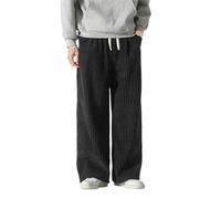 Duohropke Men's Corduroy Trousers with Wide Leg Casual Trousers Cord Trousers Men with Pocket Drawstring Elastic Waist Corduroy Trousers Straight Baggy Trousers Warm Winter Fleece Trousers, black, 5XL