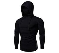 Duohropke Men's Cyberpunk Ninja Hoodie, Hooded Pullover with Mask, Long Sleeve, Sport Slim Fit Sweatshirt, Halloween Costumes, Skull Biker Hoodie, 01 black, L