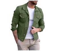 Duohropke Men's Denim Jacket, Basic Jeans Coat, Denim Jacket with Stand-up Collar, Casual Outwear, Baggy Denim Jacket, Green, XXL
