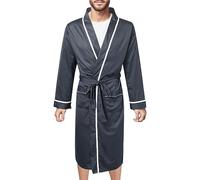 Duohropke Men's Dressing Gown Long Sleeve Cotton Bathrobe Leisure Suit Lightweight Sauna Gown V-Neck Kimono Sleepwear Robe Loungewear, darkblue, L
