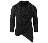 Duohropke Men's Gothic Steampunk Asymmetrical Tops Shirts Winter Vintage Pile Collar Irregular Hem Assassins Creed Costume Pullover Hip Hop Sweatshirt, black, M