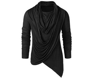 Duohropke Men's Gothic Steampunk Asymmetrical Tops Shirts Winter Vintage Pile Collar Irregular Hem Assassins Creed Costume Pullover Hip Hop Sweatshirt, black, S