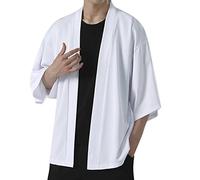 Duohropke Men's Happi Kimono Haori Jacket Cloak Five Top and Women Summer Sleeves Blouse Point Jimbo Jackets Men's Japanese Men Shirts, A-White, XL