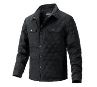 Duohropke Men's Jacket with Diamond Quilting Autumn Winter Quilted Jacket Transition Jacket with Press Studs Outdoor Cargo Jacket Winter Jacket Warm Lined Sweat Jacket Windproof Outerwear Coat, black