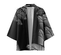 Duohropke Men's Japanese Kimono Cardiqan Hanfu Long Sleeve Shirts Outwear Yukata Ukiyoe Baggy Tops Unisex Loose Blouse Summer Tops Robe, Black (black-a), XXL