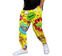 Duohropke Men's Jogging Bottoms with Pockets Trendy Printed Sports Trousers Training Trousers with Drawstring Leisure Trousers 80s 90s Jogger Sweatpants Funny Workout Trousers Fabric Trousers, yellow