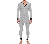 Duohropke Men's Jumpsuit Romper Pyjamas One-Piece Full Body Suit Henley Jumpsuit Stretchy Thermal Underwear Pyjamas, White, L