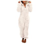 Duohropke Men's Jumpsuit Teddy Fleece Pyjamas with Pockets, Women's Zip Pyjamas Winter Jumpsuit Plain Loungewear Pair Fluffy Sleepsuit Fluffy and Cuddly Pyjamas, 1 White, XXL