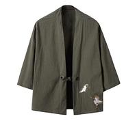 Duohropke Men's Kimono Summer Cardigan Jacket Japanese Style 3/4 Sleeve Cardigan Baggy Tops Men Japanese Clothing Traditional Japanese Clothing, Green, XL