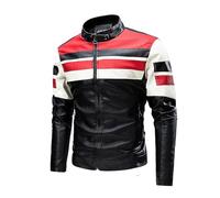 Duohropke Men's Leather Jacket, Punk Bomber Jacket, Men's Vintage Black White Motorcycle Jackets, Casual Autumn PU Leather Jacket, Wind Jacket with Pocket for Indoor Outdoor Sports, red, L